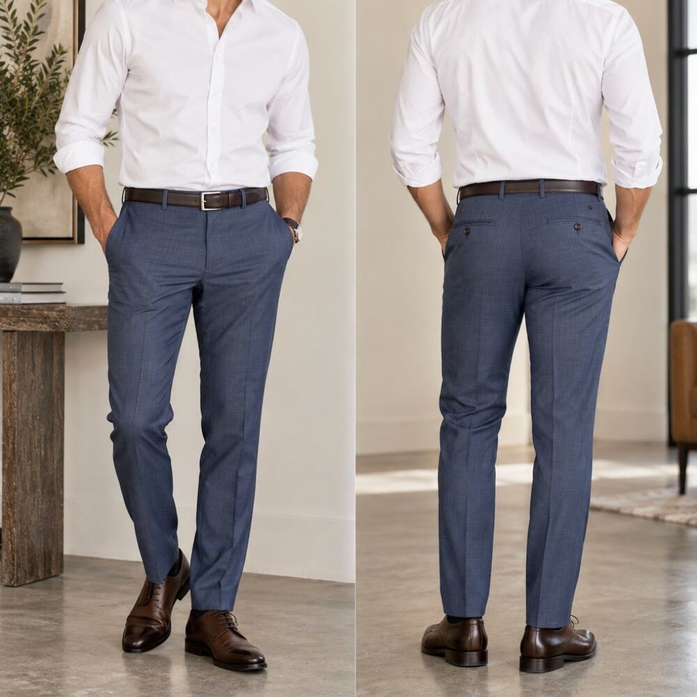 Hugo Boss Genesis4 Dress Pants 34R x 32 Blue 100% Virgin Wool Slim Fit Office